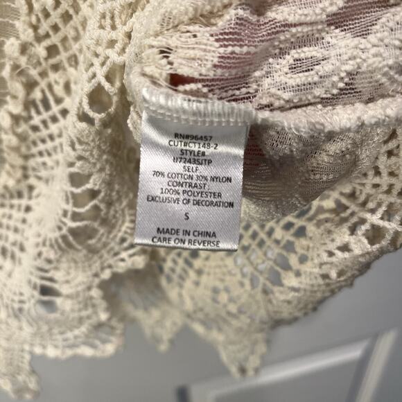 LA HEARTS Pacsun Small Mesh Lace Embroidered Crochet VNeck Boho Blouse Tunic Top - Picture 4 of 9